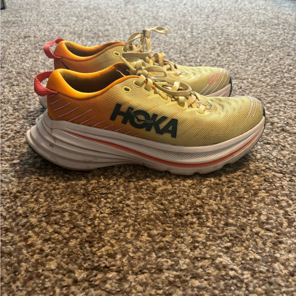 Hoka Vibrant Yellow and Orange Athletic Shoes